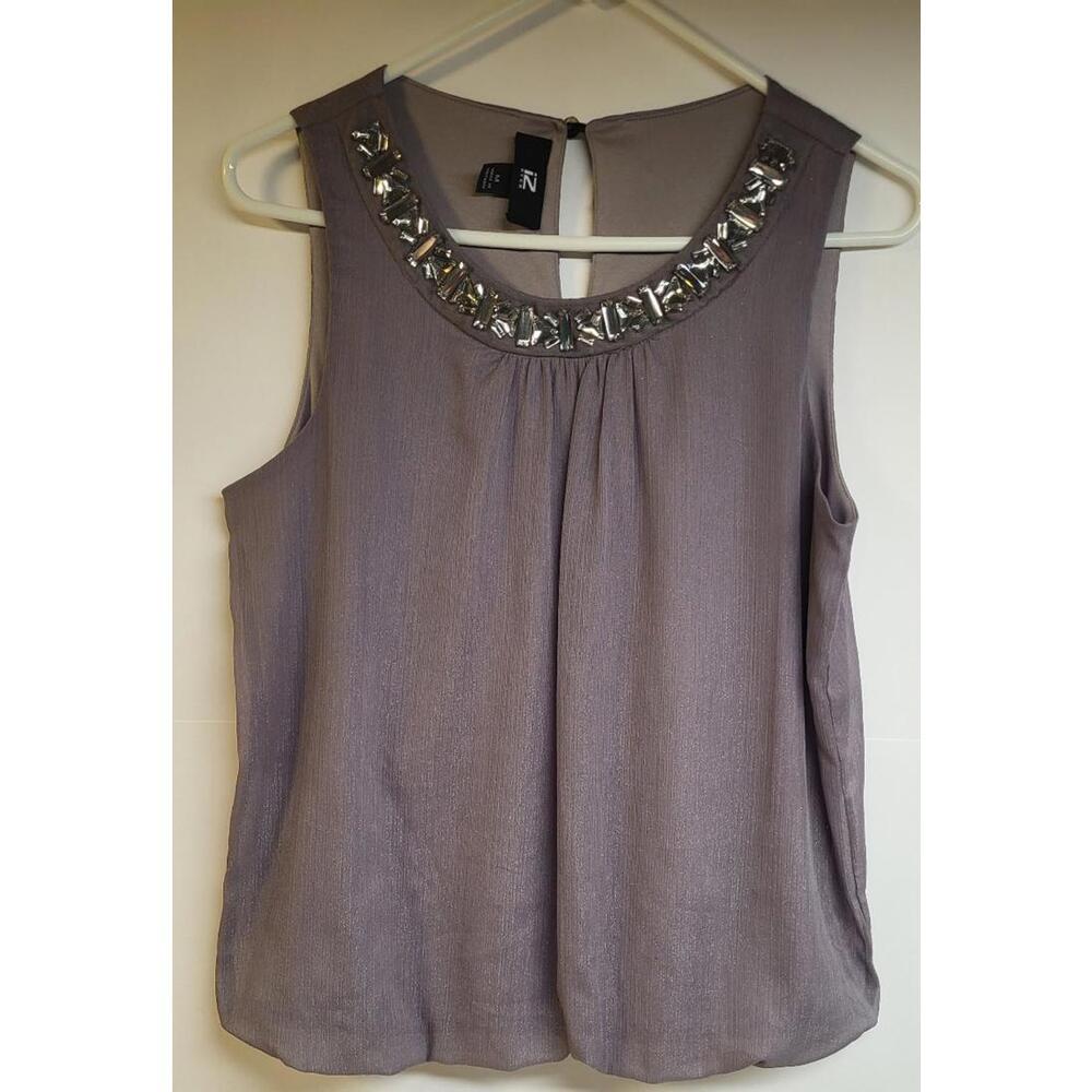 iZ Byer women's Purple metallic top with sparkling rhinestones M sleeveless